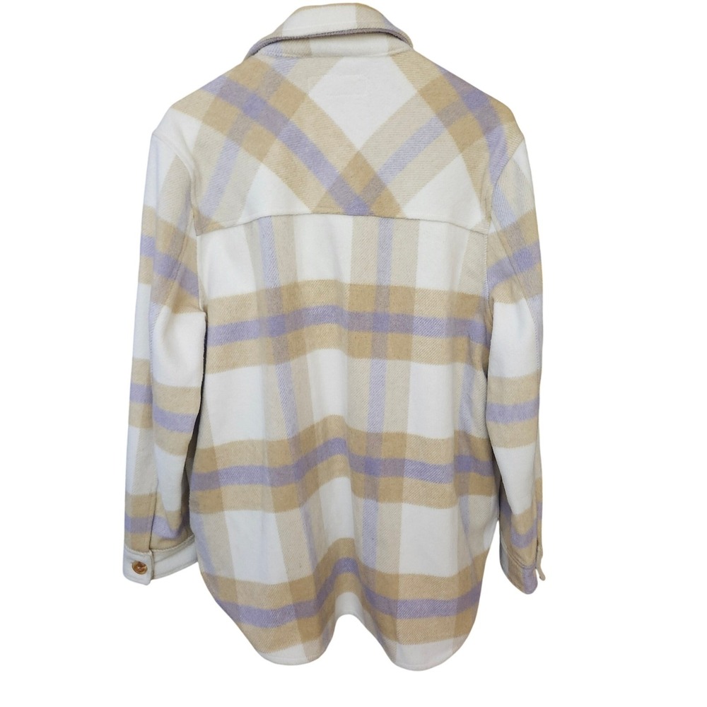 [BLANKNYC] Plaid‎ Trail Blazer Shacket Button Front Cream Beige Purple Medium - Picture 3 of 10